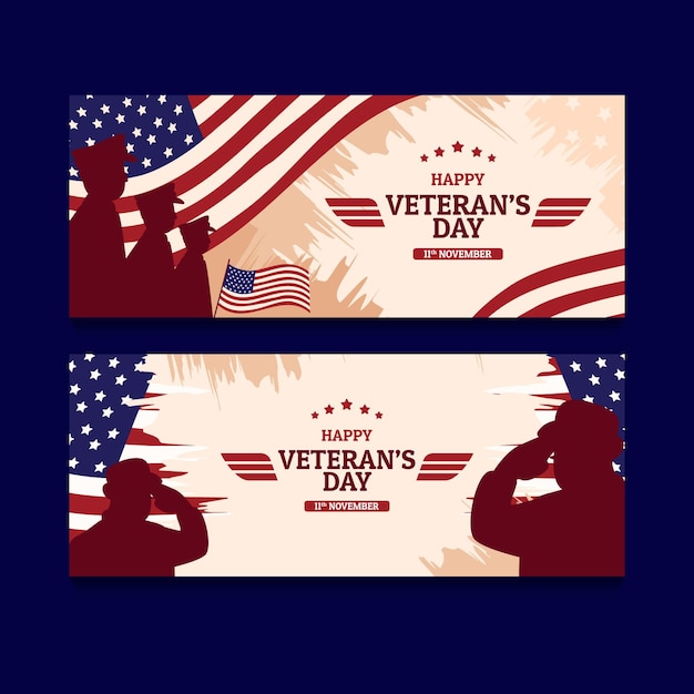 Gratis vector handgetekende platte veteranendag horizontale banners set