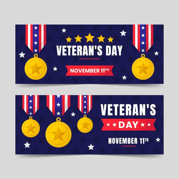 Gratis vector handgetekende platte veteranendag horizontale banners set