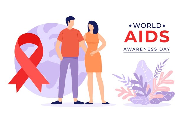 Handgetekende platte wereld aids dag achtergrond