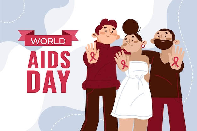 Gratis vector handgetekende platte wereld aids dag achtergrond