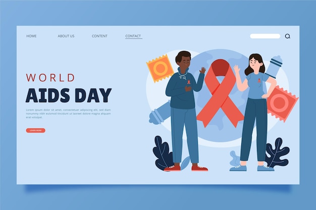 Handgetekende platte wereld aids dag bestemmingspagina sjabloon