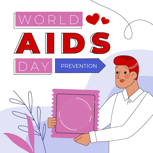 Handgetekende platte wereld aids dag illustratie