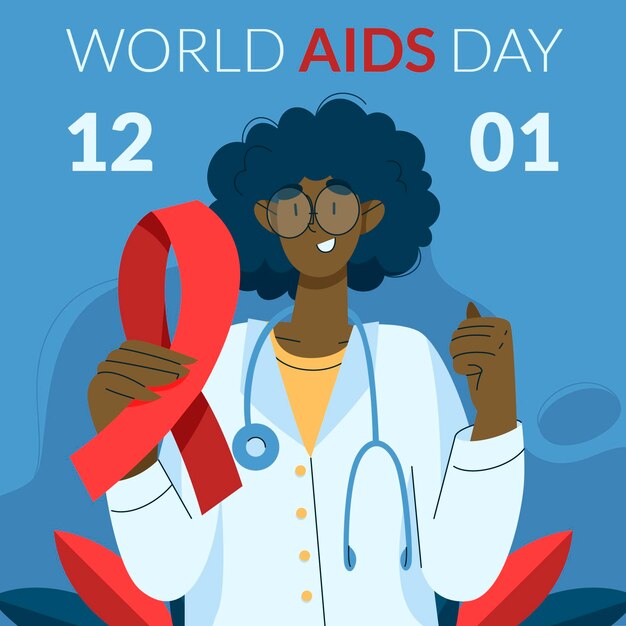 Handgetekende platte wereld aids dag illustratie