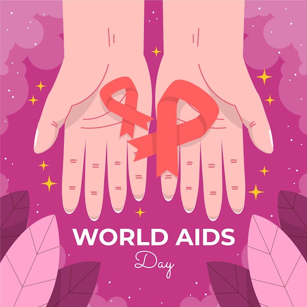 Handgetekende platte wereld aids dag illustratie