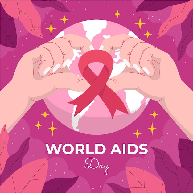 Handgetekende platte wereld aids dag illustratie