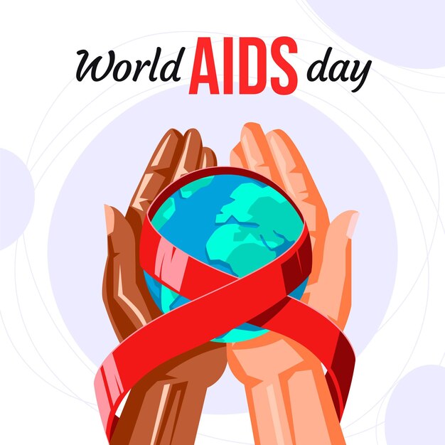 Handgetekende platte wereld aids dag illustratie