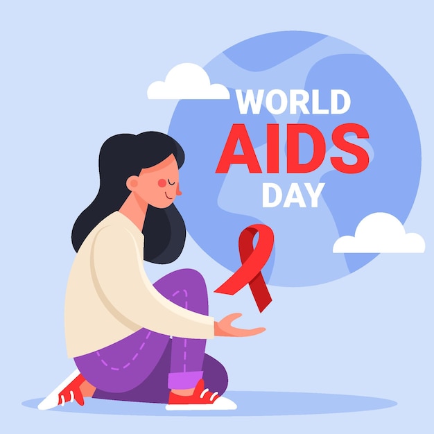 Handgetekende platte wereld aids dag illustratie