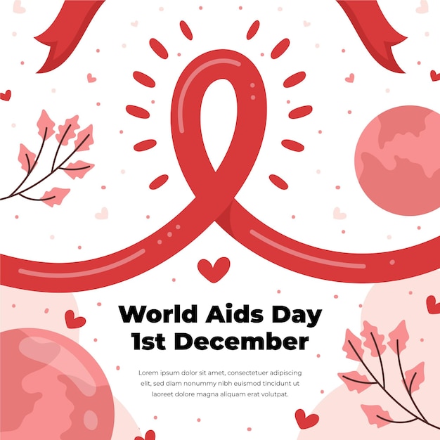 Handgetekende platte wereld aids dag illustratie