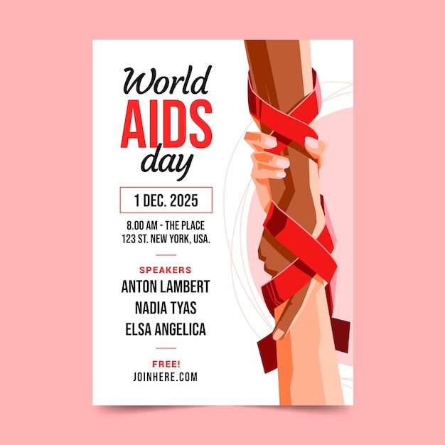 Handgetekende platte wereld aids dag verticale poster sjabloon