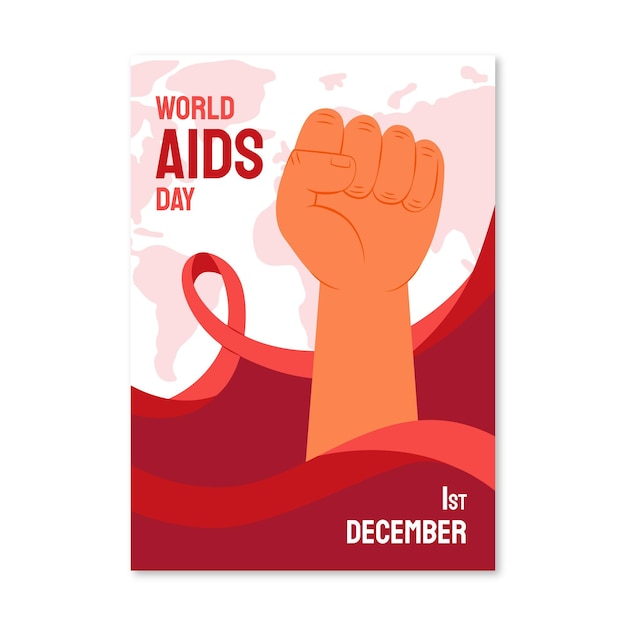 Handgetekende platte wereld aids dag verticale postersjabloon