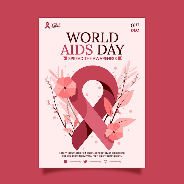 Gratis vector handgetekende platte wereld aids dag verticale postersjabloon