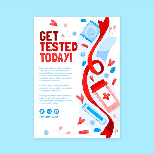 Gratis vector handgetekende platte wereld aids dag verticale postersjabloon