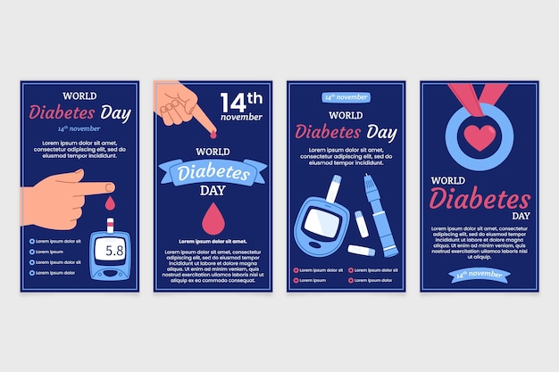 Handgetekende platte wereld diabetes dag instagram verhalencollectie