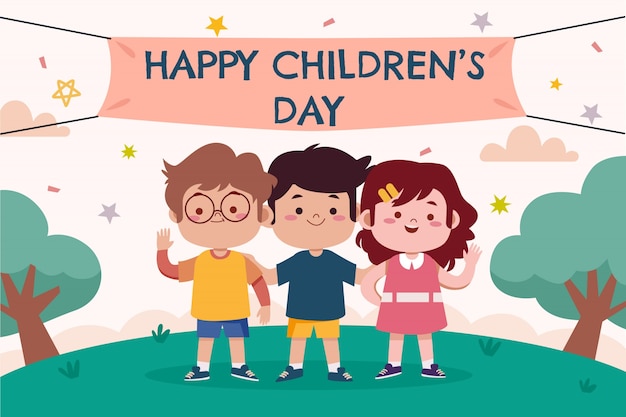 Gratis vector handgetekende platte wereld kinderdag achtergrond