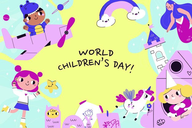 Handgetekende platte wereld kinderdag achtergrond