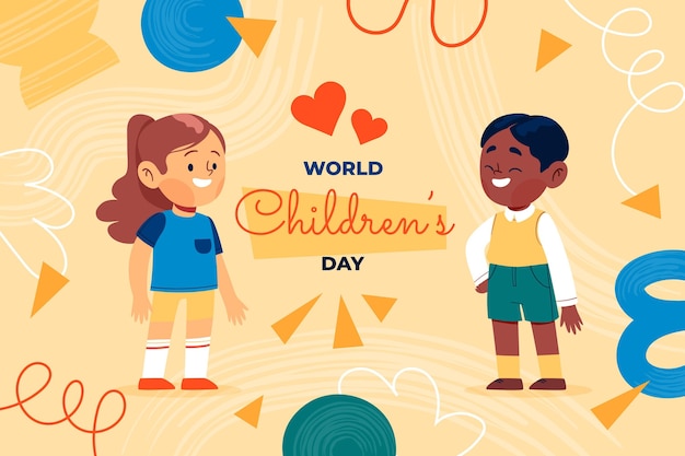 Gratis vector handgetekende platte wereld kinderdag achtergrond