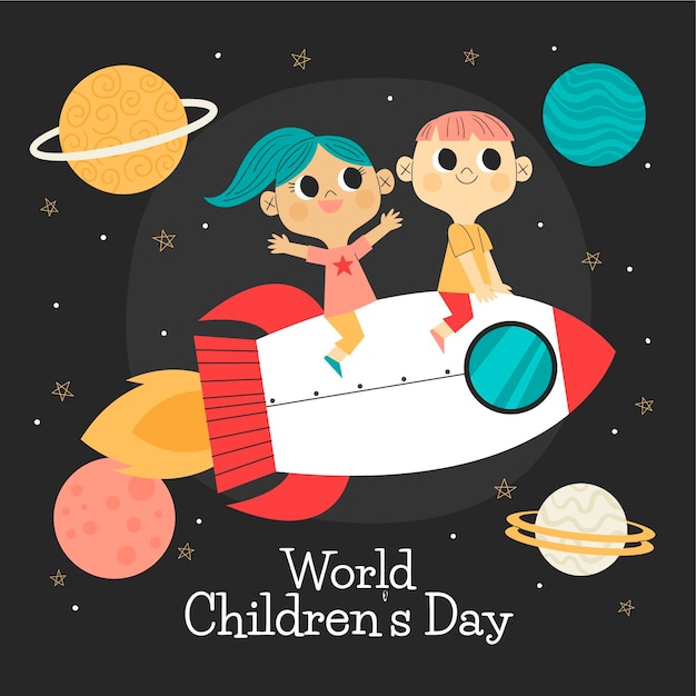 Gratis vector handgetekende platte wereld kinderdag achtergrond