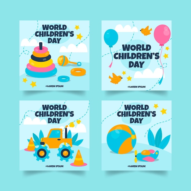 Gratis vector handgetekende platte wereld kinderdag instagram posts collectie