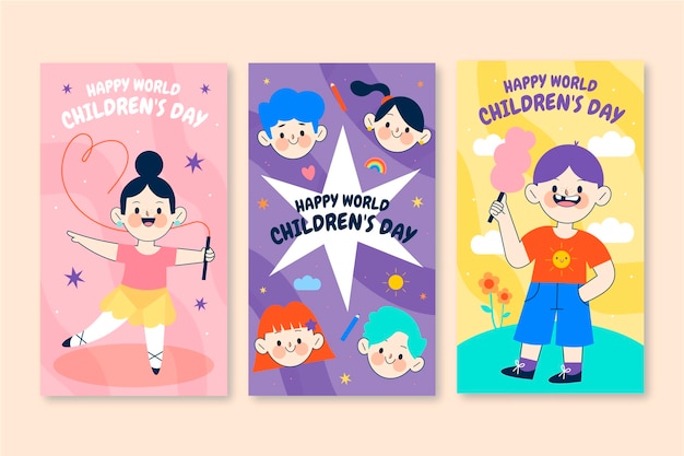 Handgetekende platte wereld kinderdag instagram verhalencollectie