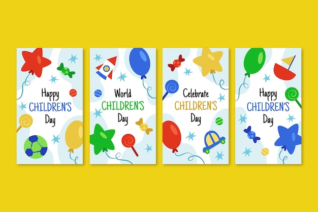 Gratis vector handgetekende platte wereld kinderdag instagram verhalencollectie