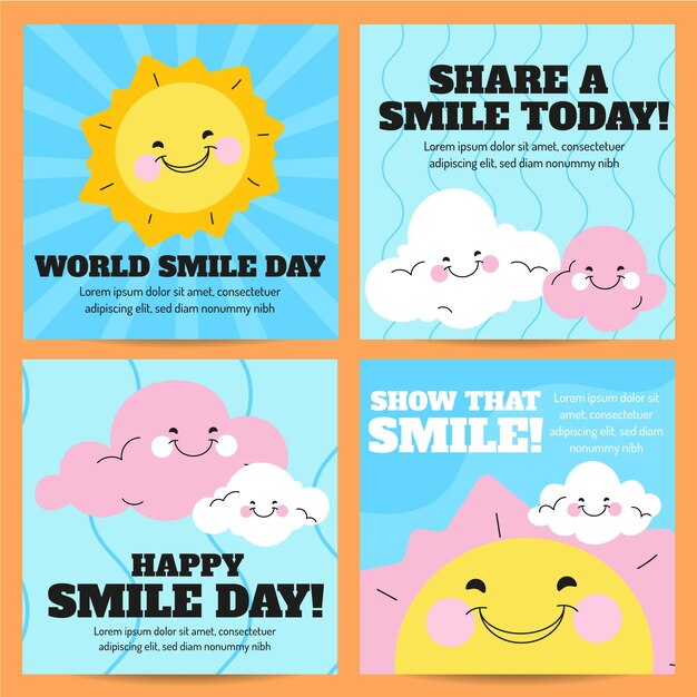 Gratis vector handgetekende platte wereld smile day instagram posts collectie