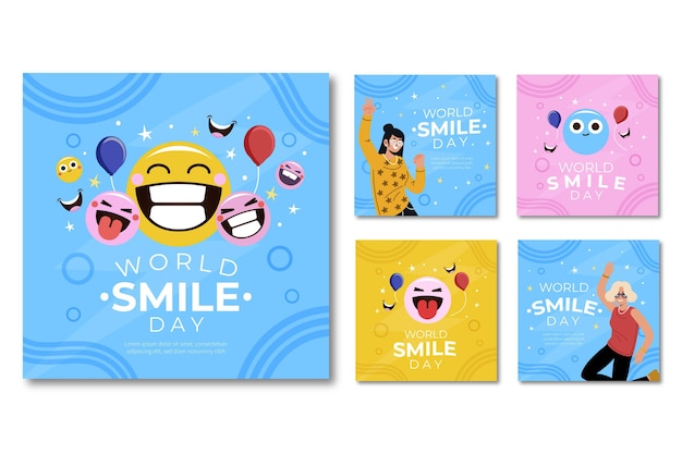 Gratis vector handgetekende platte wereld smile day instagram posts collectie