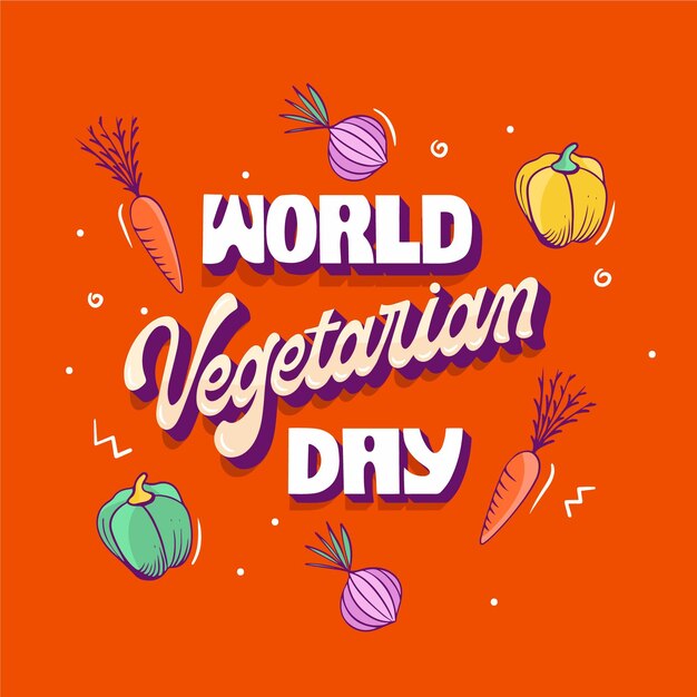 Handgetekende platte wereld vegetarische dag belettering