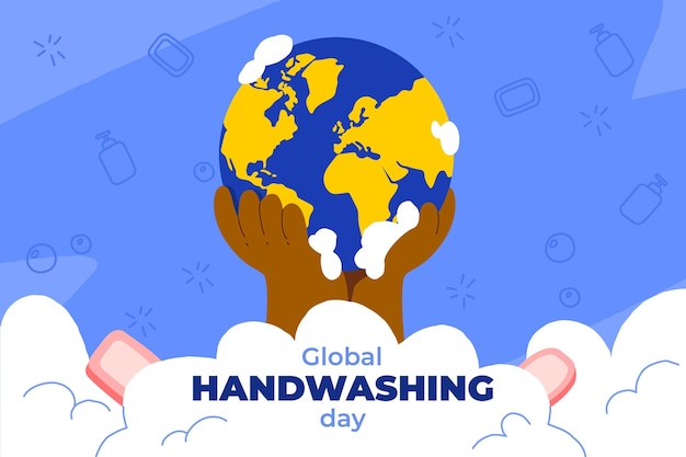 Gratis vector handgetekende platte wereldwijde handwasdag achtergrond