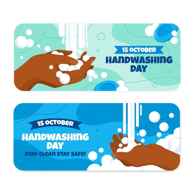 Gratis vector handgetekende platte wereldwijde handwasdag horizontale banners set