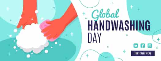 Gratis vector handgetekende platte wereldwijde handwasdag social media voorbladsjabloon