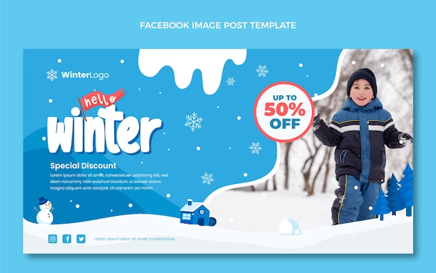 Gratis vector handgetekende platte winter social media postsjabloon