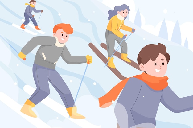 Gratis vector handgetekende platte wintermensencollectie