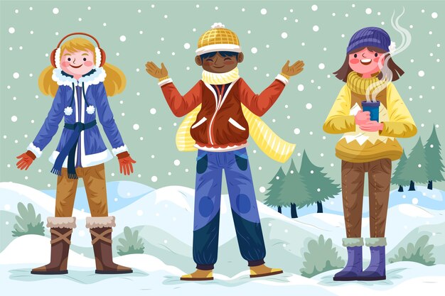 Handgetekende platte wintermensencollectie