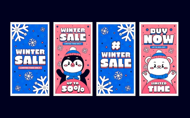 Gratis vector handgetekende platte winterverkoop instagram verhalencollectie