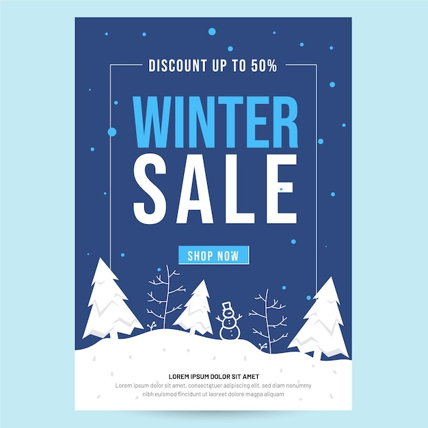 Gratis vector handgetekende platte winterverkoop verticale postersjabloon