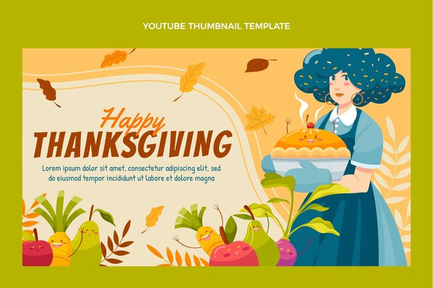 Handgetekende platte youtube-thumbnail voor thanksgiving