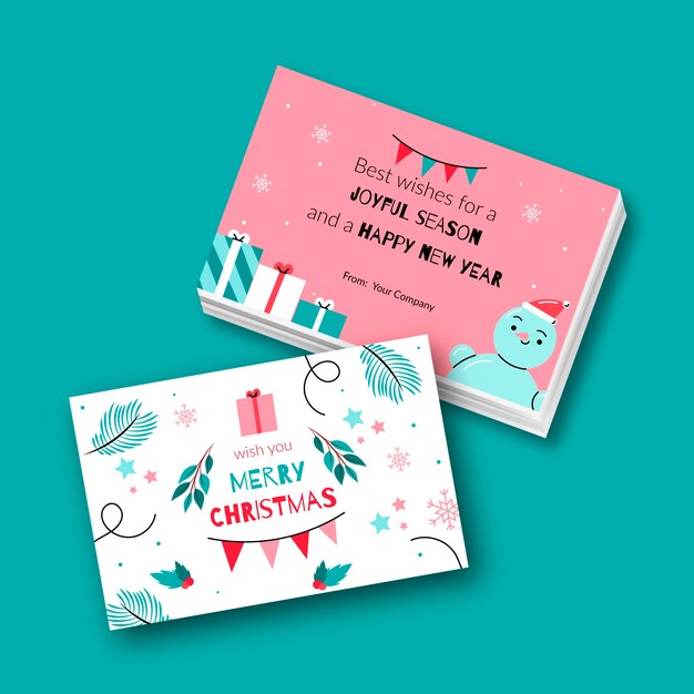 Gratis vector handgetekende platte zakelijke kerstkaarten set