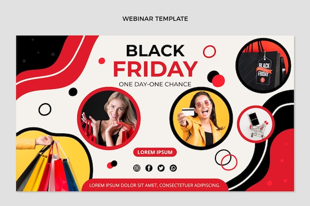 Gratis vector handgetekende platte zwarte vrijdag webinar-sjabloon