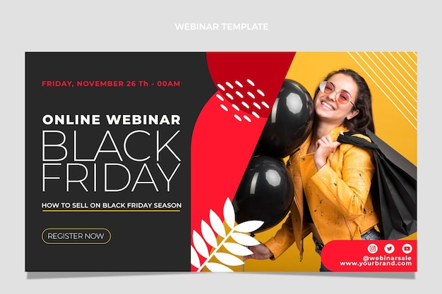 Gratis vector handgetekende platte zwarte vrijdag webinar-sjabloon