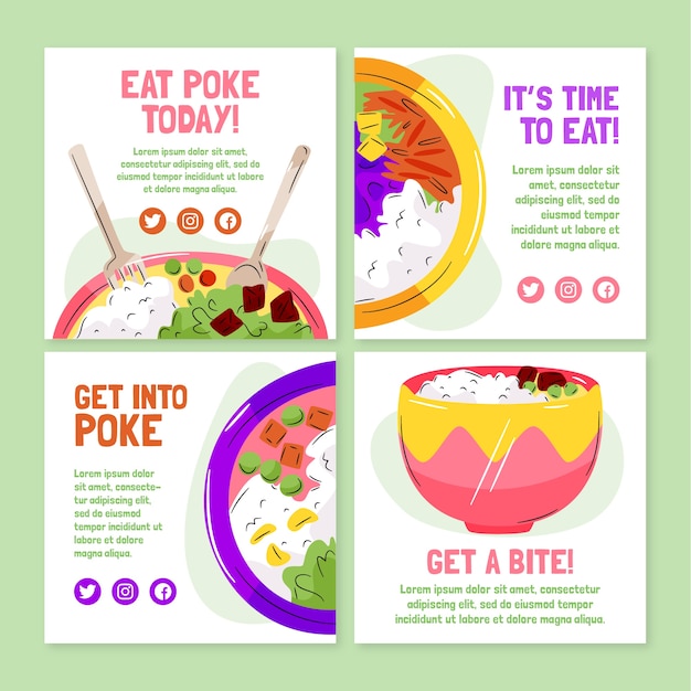 Gratis vector handgetekende poke instagram postverzameling