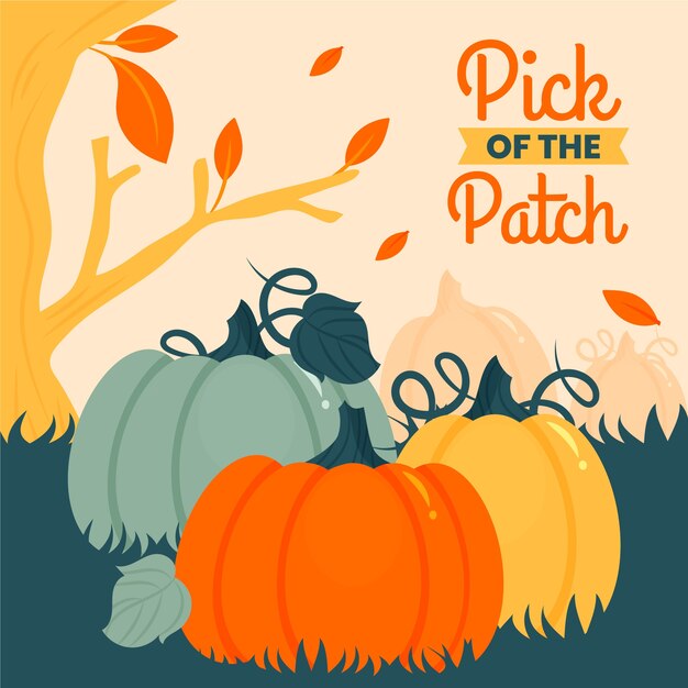 Handgetekende pompoen patch illustratie