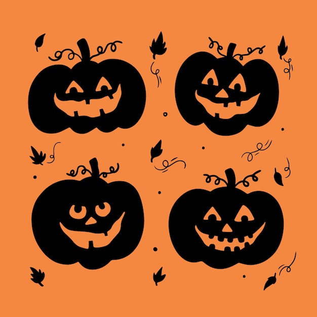 Gratis vector handgetekende pompoen silhouetten collectie voor halloween viering