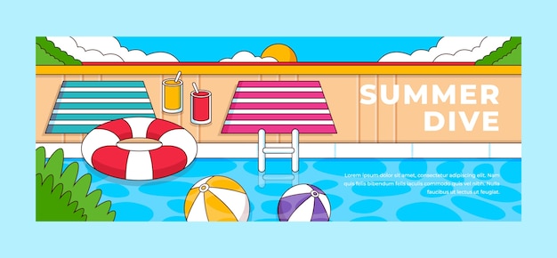 Handgetekende poolparty facebook cover