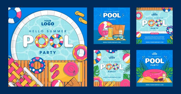 Handgetekende poolparty instagram posts