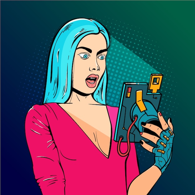 Gratis vector handgetekende pop-art en technologieillustratie