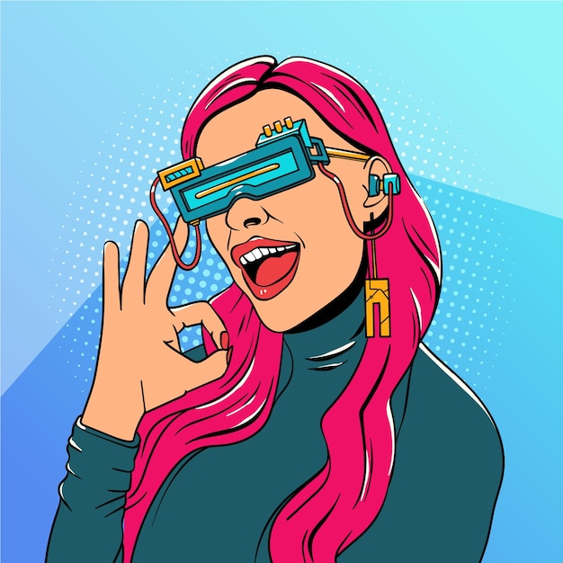 Gratis vector handgetekende pop-art en technologieillustratie