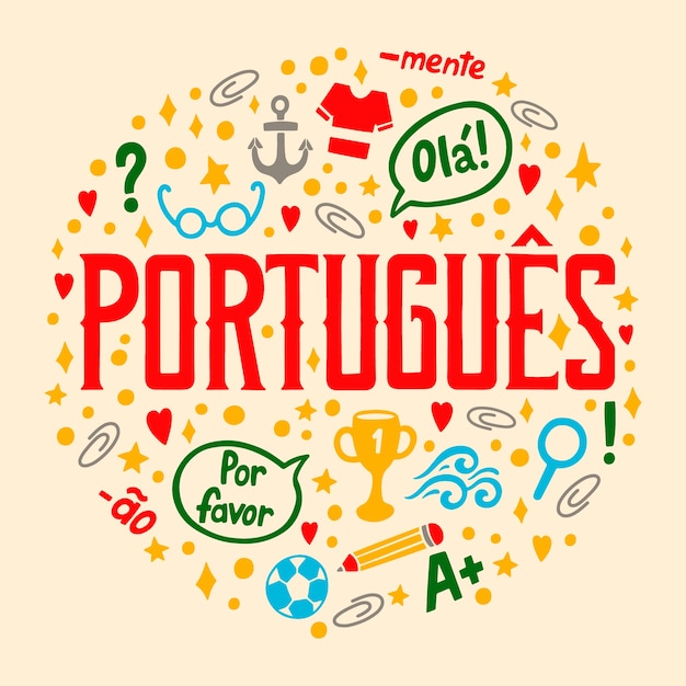 Gratis vector handgetekende portugese taalillustratie