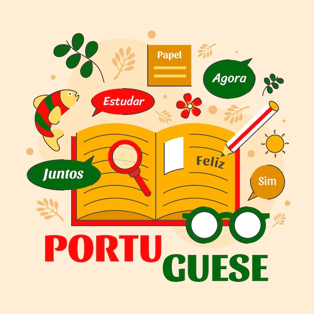 Gratis vector handgetekende portugese taalillustratie