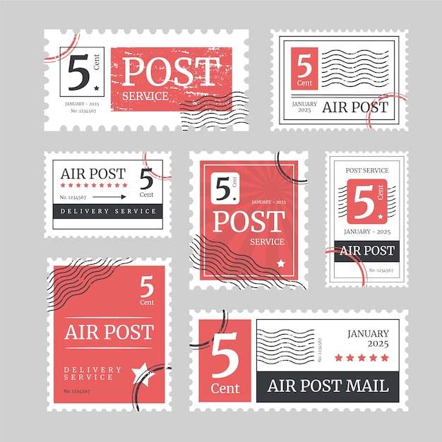 Gratis vector handgetekende postzegelset