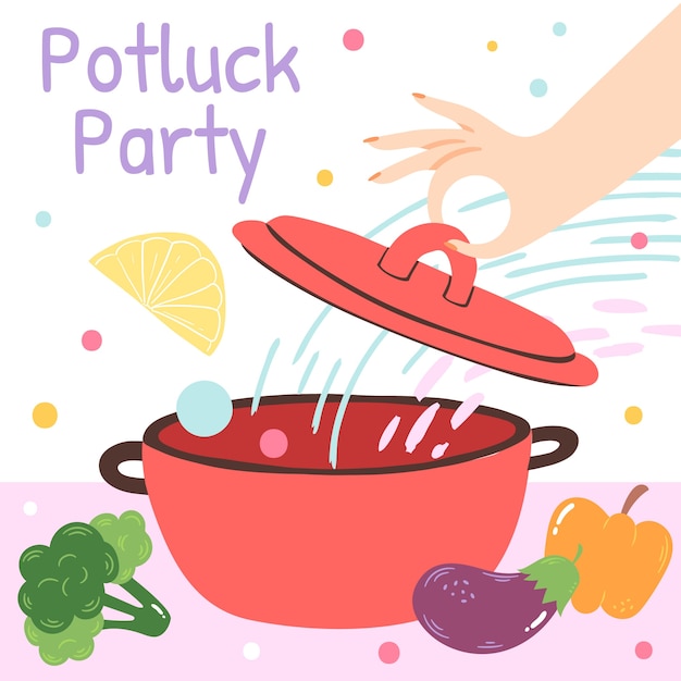 Handgetekende potluck-illustratie